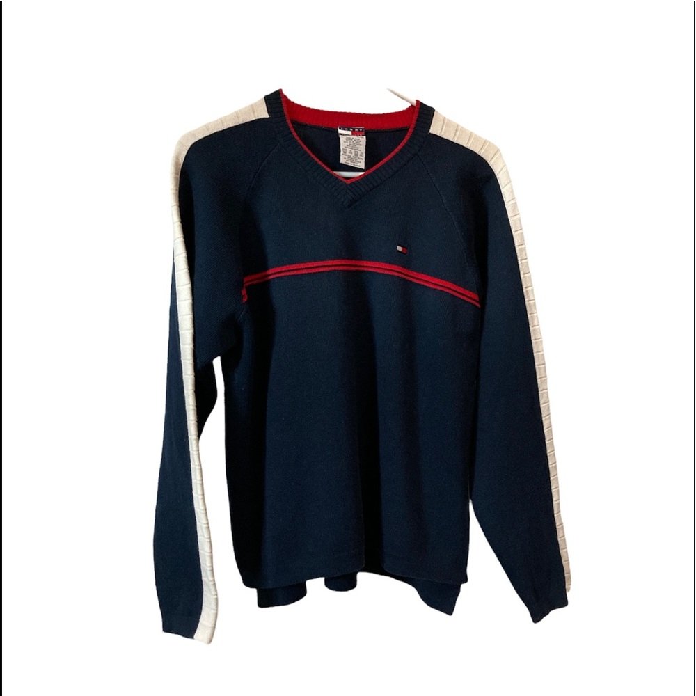 Tommy Hilfiger V Neck Sweater Classic Pullover USA Retro Americana RWB XL